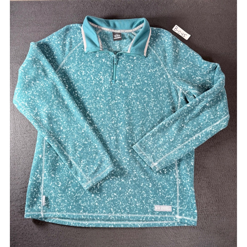 Under Armour Kids Teal White Speckled Fleece 1/4 Zip Pullover Size Large 1374962